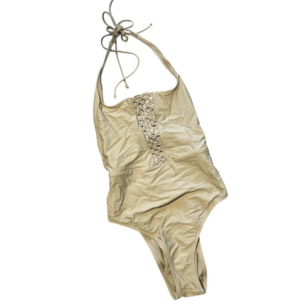 Aerie | Macrame Halter Style High Rise Cheeky One Piece Swimsuit Open Back
